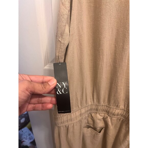 New York and Company  Nwt Sleeveless Collared Linene Jumpsuit With Waist Tie sz - Picture 6 of 11